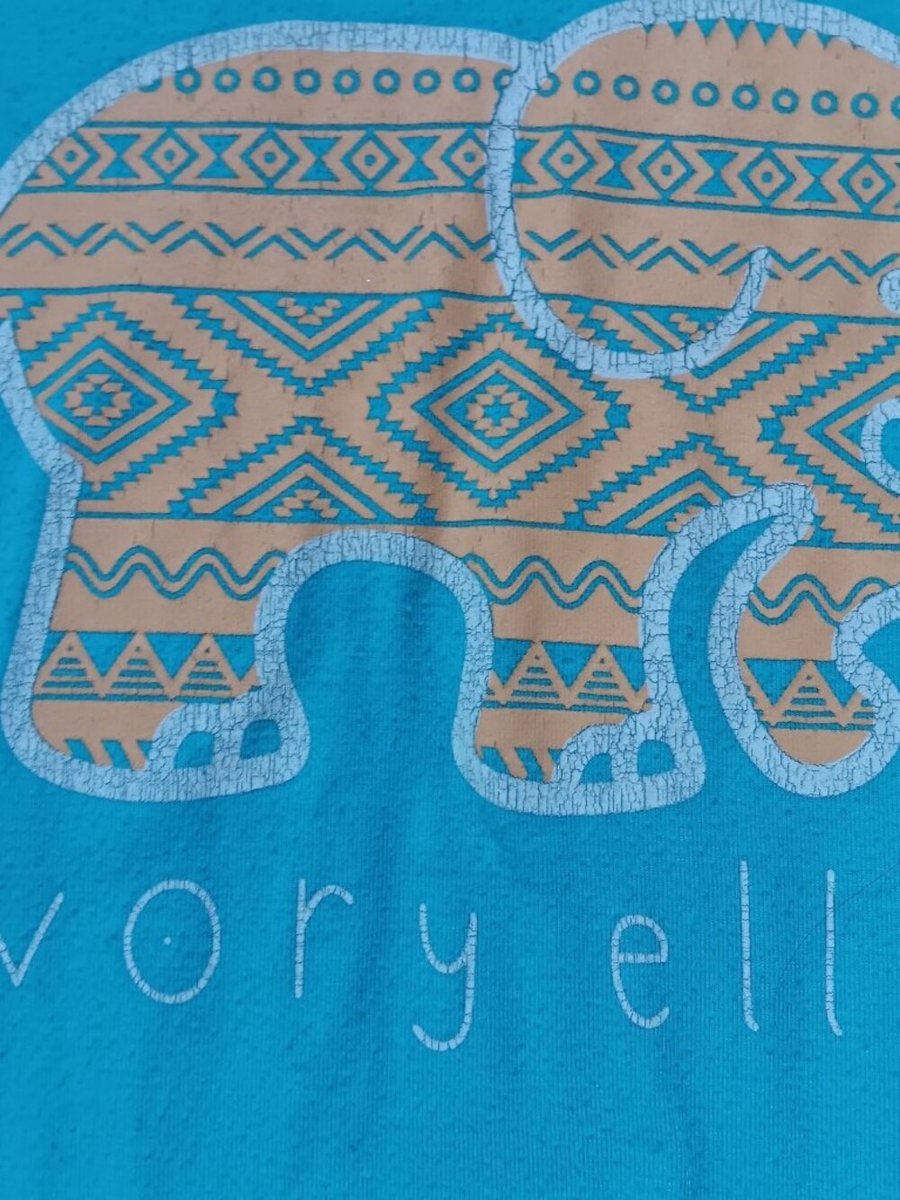 Women's Elephant T-shirt Large Ivory Ella Blue Long Sleeve Vessos Cotton 2 Side